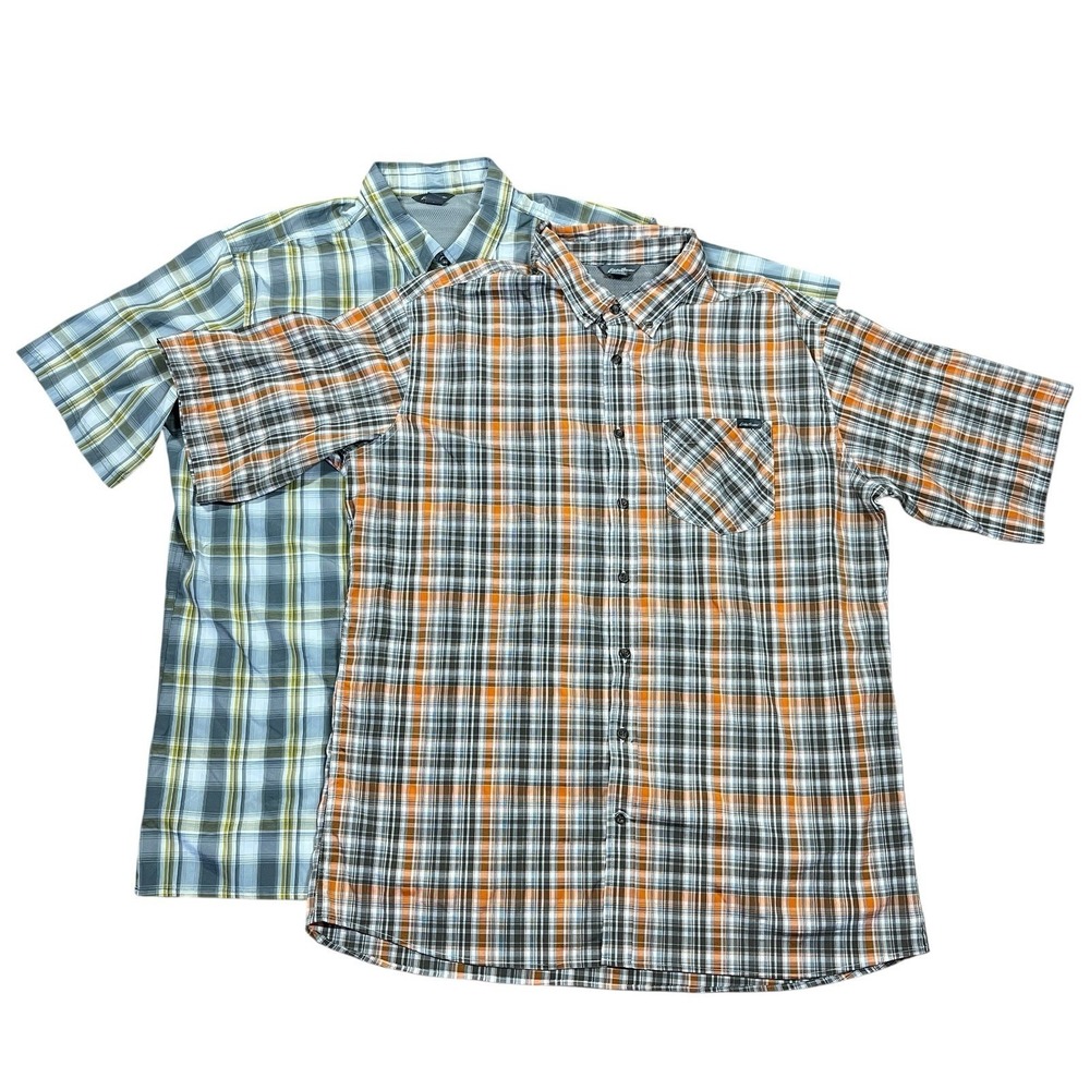 Lot of‎ 2 Eddie Bauer Short Sleeve Button Down Shirts XL TALL Plaid Performance